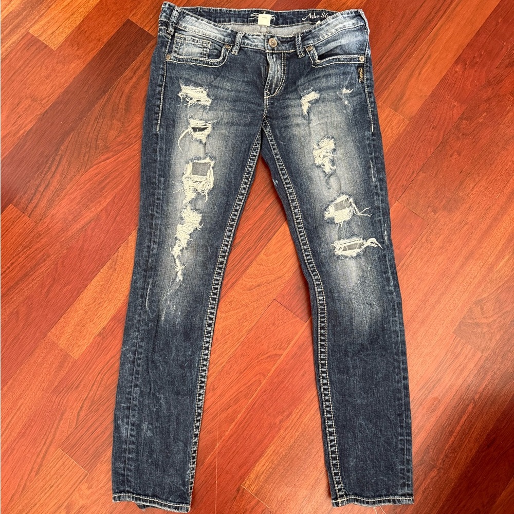 Silver Aiko Jeans Dark Blue Distressed Skinny Jeans